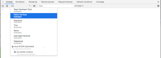 chrome console context