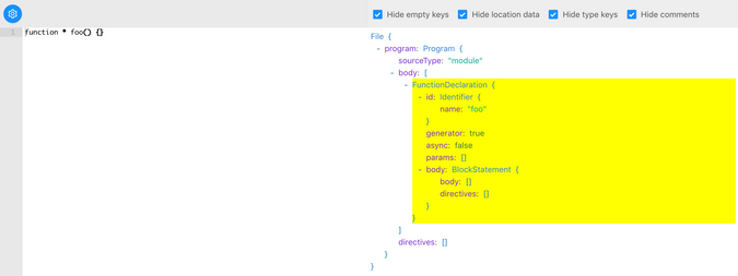 AST for generator function