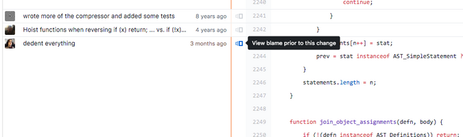 Github: view blame prior to the change